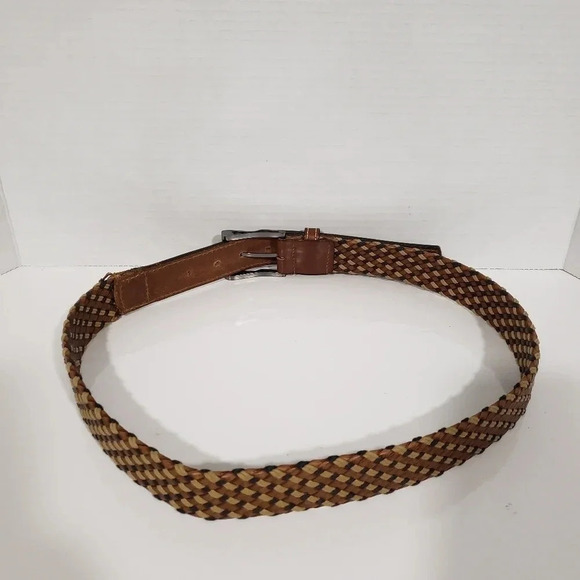 Benchcraft Brown Woven Leather Mens Belt with Metal Buckle,,size - Picture 2 of 6